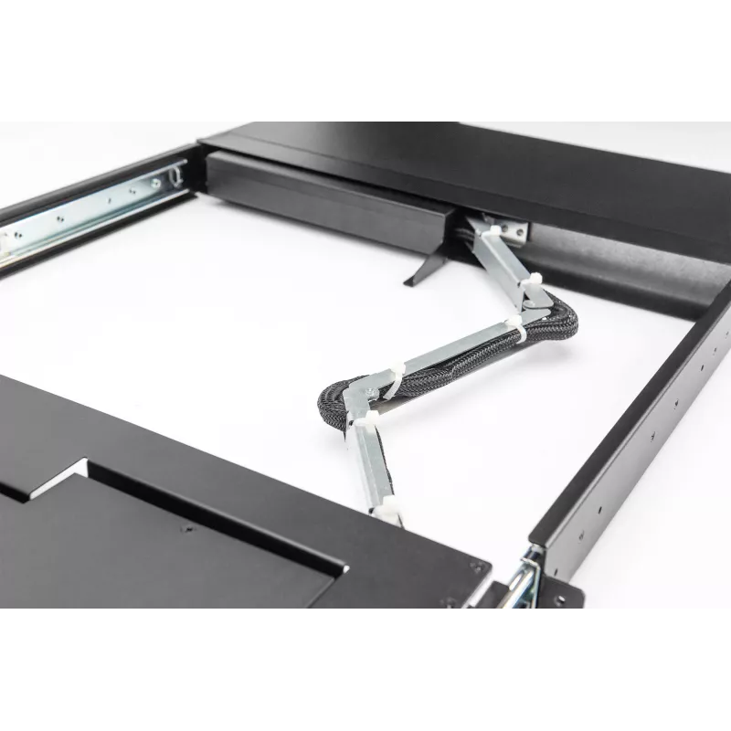 DIGITUS modulinė HD LCD KVM konsolė su 17 inch TFT, 16 prievadų CAT 5 KVM jungtimi, jutiklių kilimėliu, vokiška klaviatūros išdėstymo tvarka