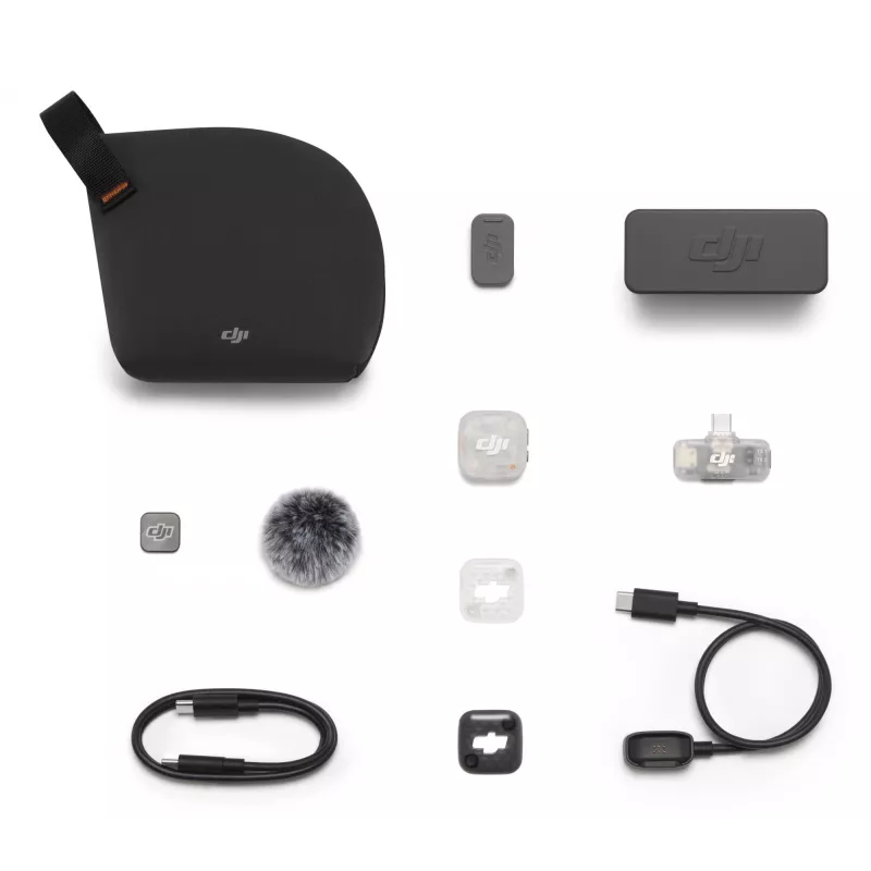DJI Mic Mini 2S belaidė mikrofonų sistema (1 siųstuvas + 1 mobilusis imtuvas + įkrovimo dėklas)