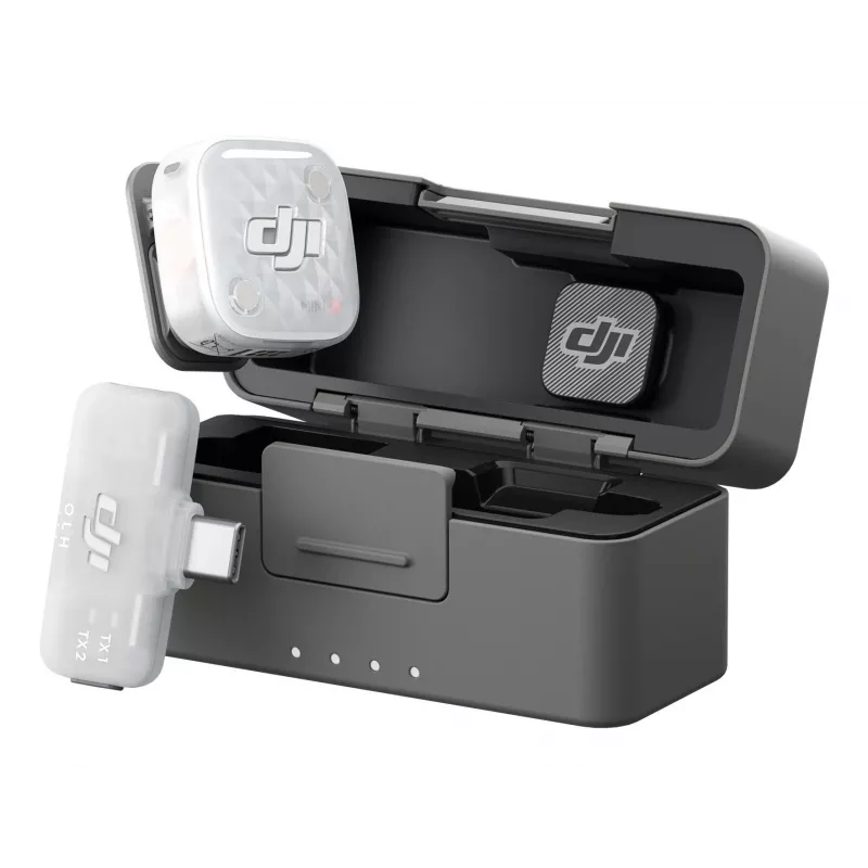 DJI Mic Mini 2S belaidė mikrofonų sistema (1 siųstuvas + 1 mobilusis imtuvas + įkrovimo dėklas)