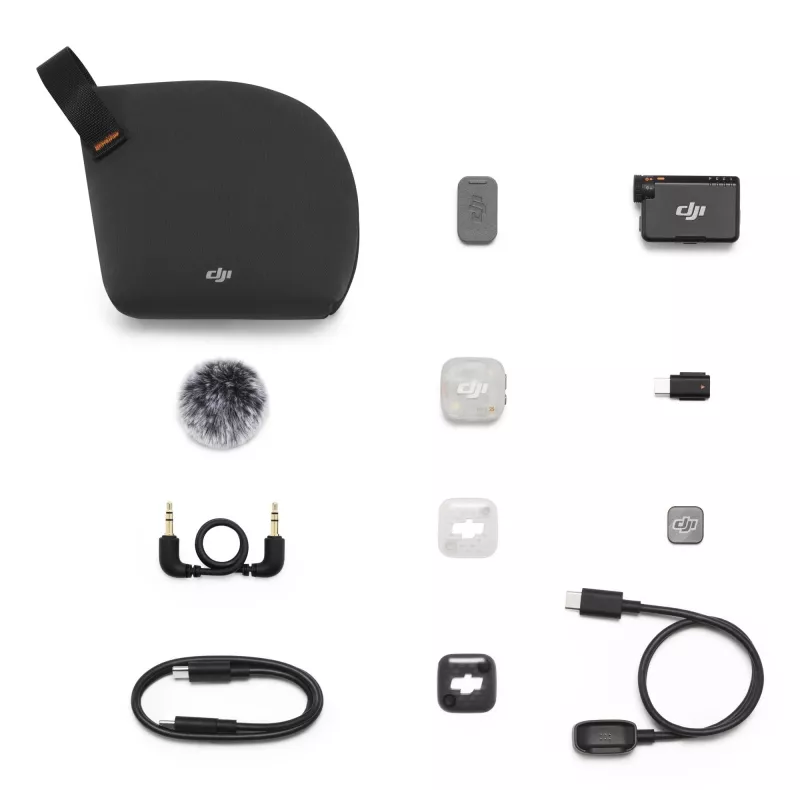 DJI Mic Mini 2S belaidė mikrofonų sistema (1 TX + 1 RX) – 2,4 GHz skaitmeninė, 32 bitų float įrašymas, 250 m veikimo nuotolis, OLED jutiklinis ekranas, magnetinis segtukas, skirtas fotoaparatams ir išmaniesiems telefonams