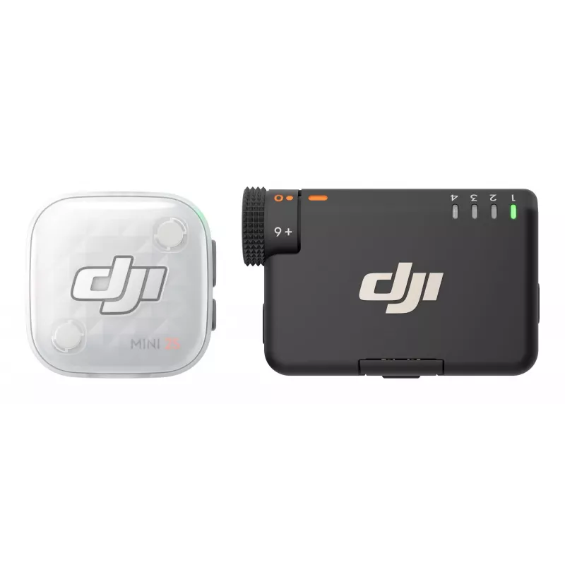 DJI Mic Mini 2S belaidė mikrofonų sistema (1 TX + 1 RX) – 2,4 GHz skaitmeninė, 32 bitų float įrašymas, 250 m veikimo nuotolis, OLED jutiklinis ekranas, magnetinis segtukas, skirtas fotoaparatams ir išmaniesiems telefonams