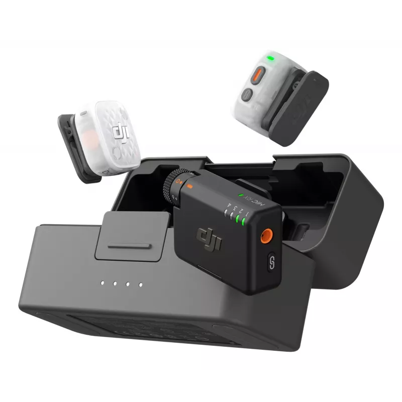 DJI Mic Mini 2S belaidė mikrofonų sistema (2 siųstuvai + 1 imtuvas + įkrovimo dėklas)