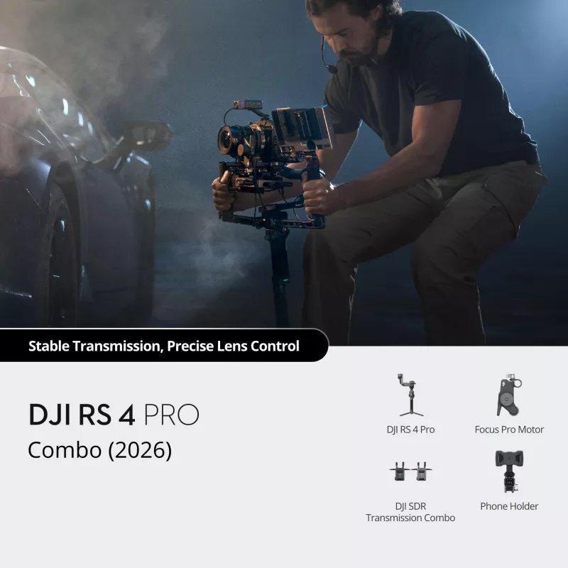 DJI RS 4 Pro Combo 2026 gimbalinis stabilizatorius su vaizdo siųstuvu ir Focus Pro varikliu