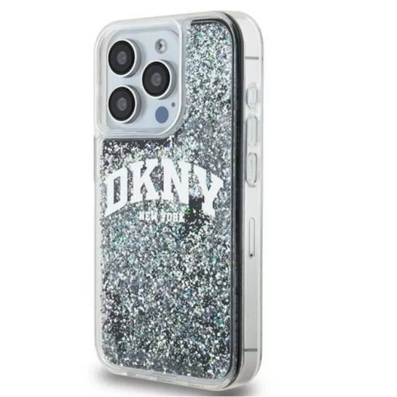 DKNY Apple iPhone 15 Pro 6,1 colio kietas dėklas Liquid Glitter Big Logo juodas