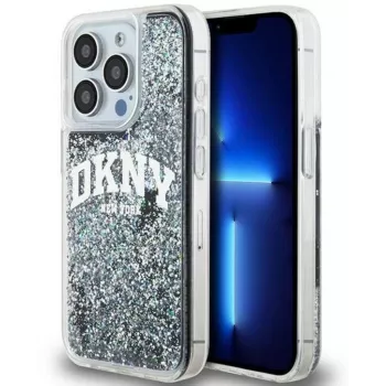 DKNY Apple iPhone 15 Pro 6,1 colio kietas dėklas Liquid Glitter Big Logo juodas
