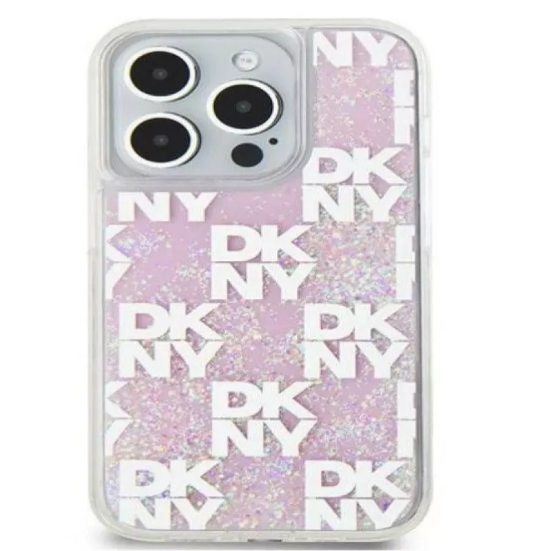 DKNY Apple iPhone 15 Pro 6,1 colio kietasis dėklas Liquid Glitter Multilogo rožinis
