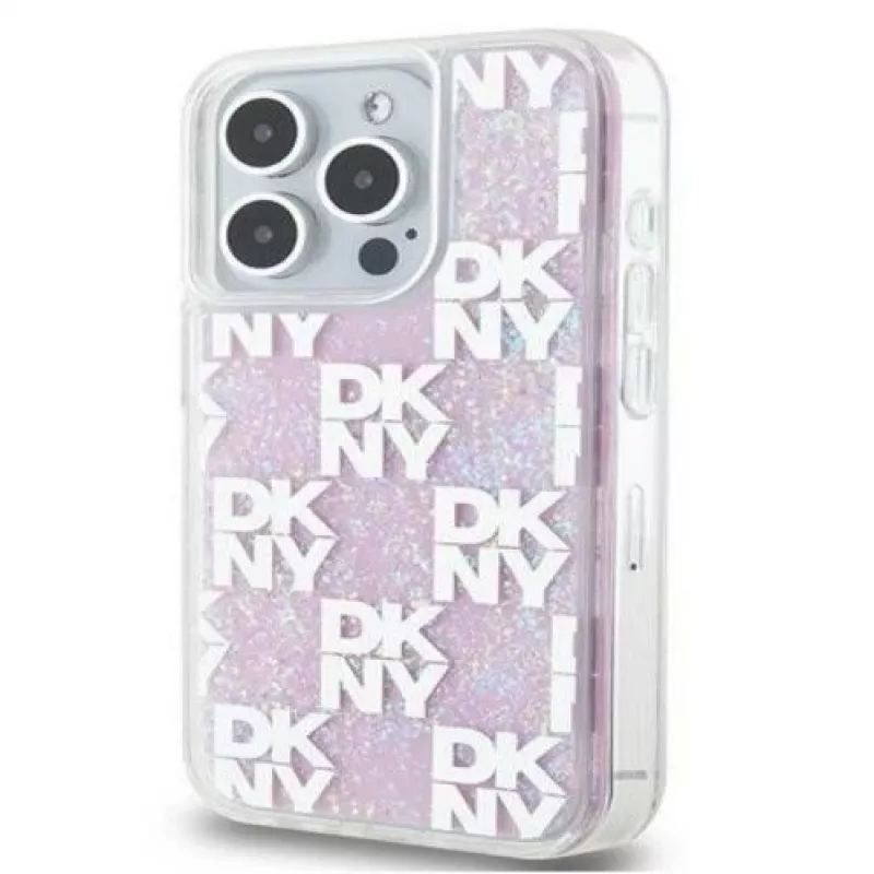 DKNY Apple iPhone 15 Pro Max 6,7 colio kietas dėklas Liquid Glitter Multilogo rožinis