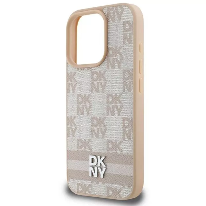 DKNY languotas raštas ir spausdintos juostelės iPhone 16 Pro dėklas - rožinė