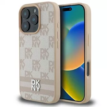 DKNY languotas raštas ir spausdintos juostelės iPhone 16 Pro dėklas - rožinė