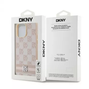 DKNY odinis dėklas su languotu raštu ir spausdintomis juostelėmis, skirtas iPhone 14 Pro Max - rožinis