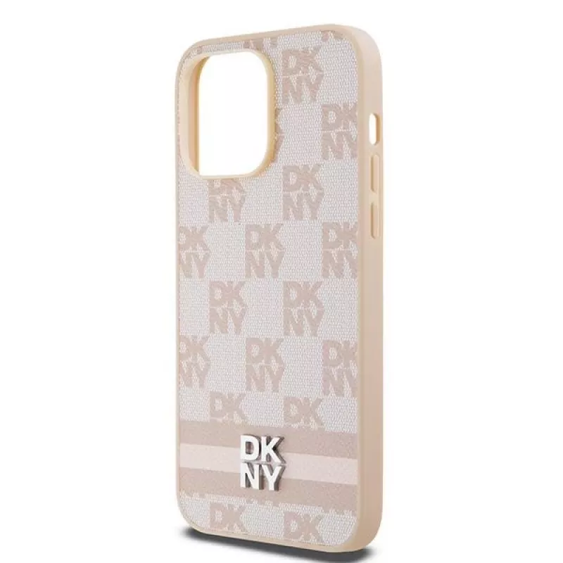 DKNY odinis dėklas su languotu raštu ir spausdintomis juostelėmis, skirtas iPhone 14 Pro Max - rožinis