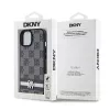 DKNY odinis dėklas su languotu monogramos raštu ir spausdintomis juostomis, skirtas iPhone 15/14/13 - juodos spalvos