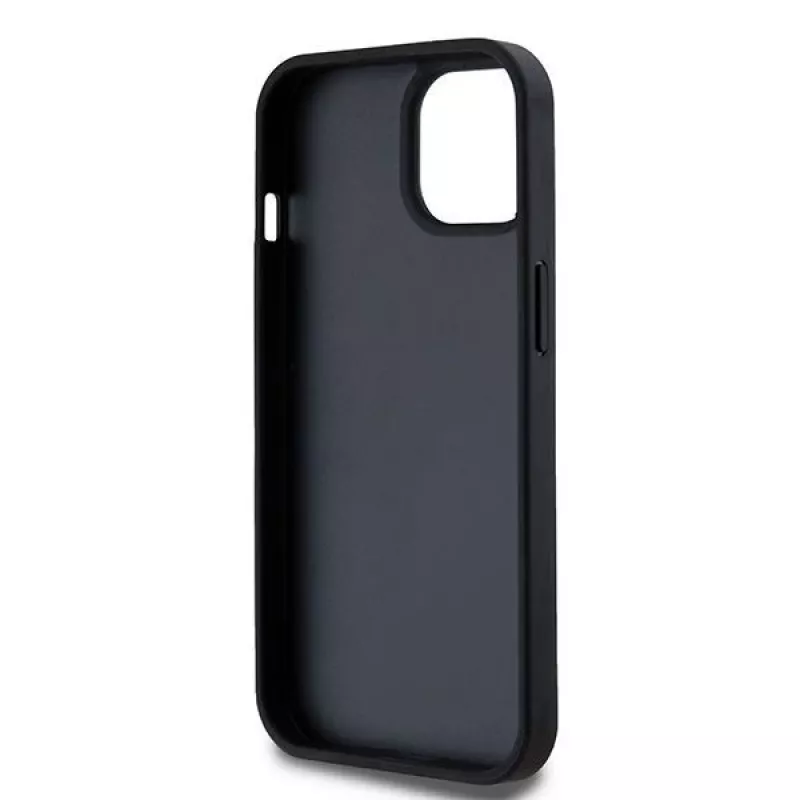 DKNY odinis dėklas su languotu monogramos raštu ir spausdintomis juostomis, skirtas iPhone 15/14/13 - juodos spalvos