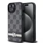 DKNY odinis dėklas su languotu monogramos raštu ir spausdintomis juostomis, skirtas iPhone 15/14/13 - juodos spalvos