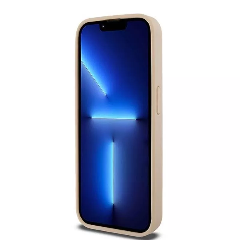 DKNY odinis languoto rašto ir spausdintų juostelių dėklas, skirtas iPhone 15 Pro Max - rožinis