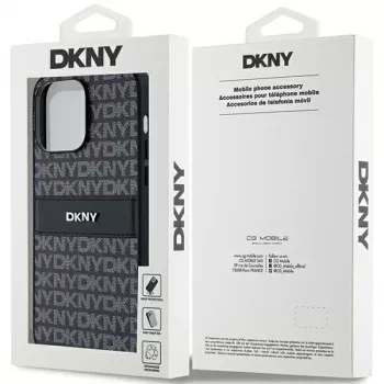 DKNY Leather Mono Stripe & Metal Logo Case, skirtas Apple iPhone 14 Pro - juoda