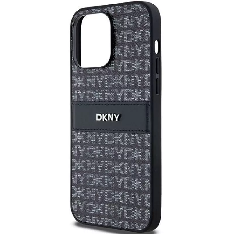 DKNY Leather Mono Stripe & Metal Logo Case, skirtas Apple iPhone 14 Pro - juoda