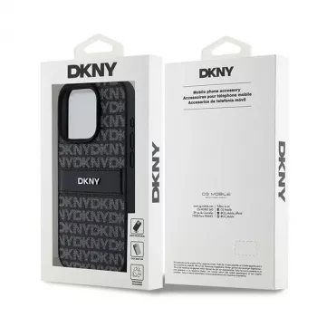 DKNY odinis dėklas su mono juostele ir metaliniu logotipu, skirtas iPhone 15 Pro - juodas