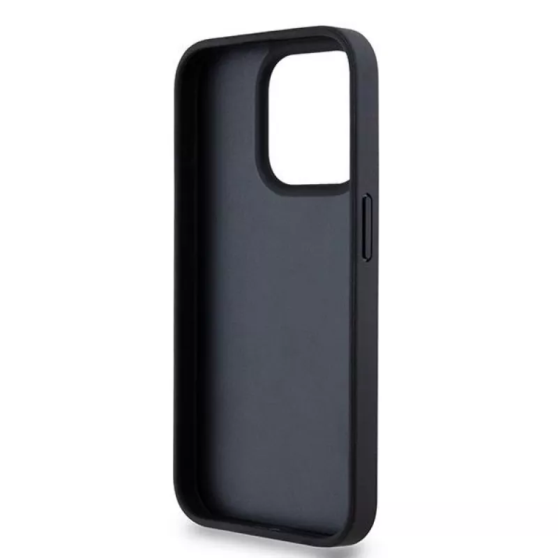 DKNY odinis dėklas su mono juostele ir metaliniu logotipu, skirtas iPhone 15 Pro - juodas