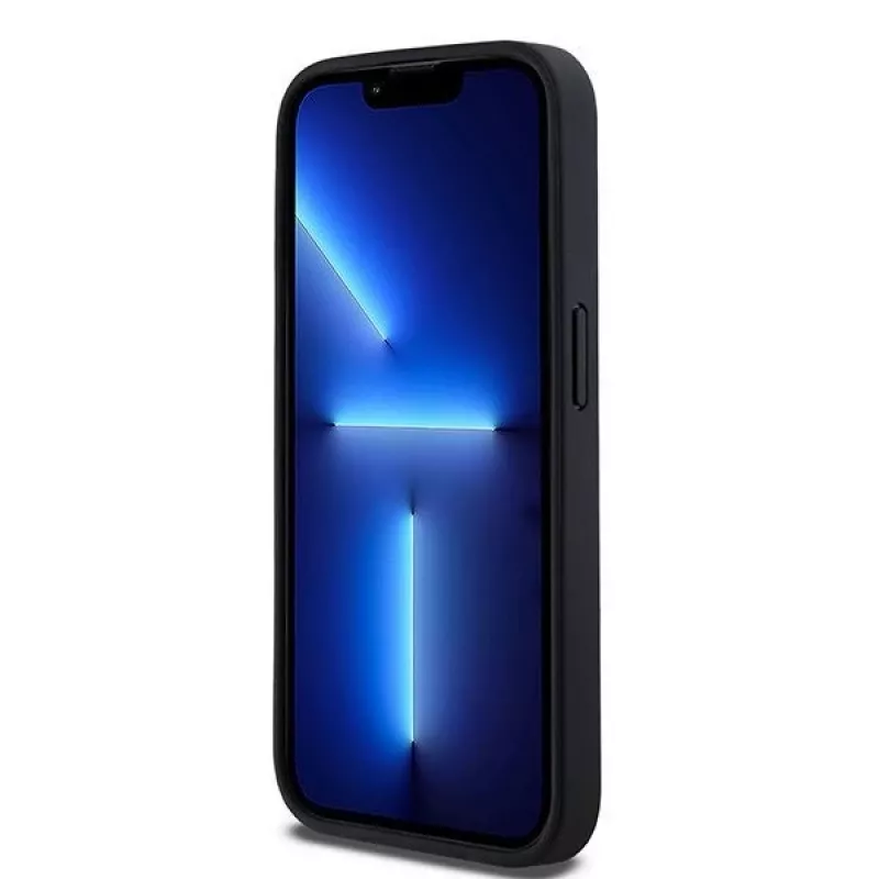 DKNY odinis dėklas su mono juostele ir metaliniu logotipu, skirtas iPhone 15 Pro - juodas