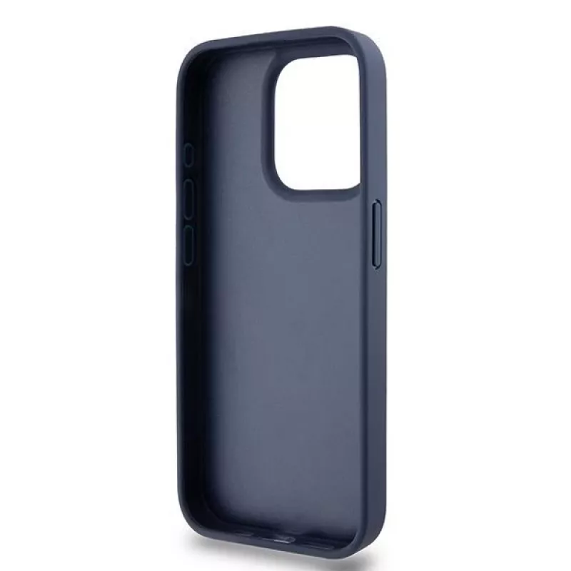 DKNY odinis dėklas su mono juostele ir metaliniu logotipu, skirtas iPhone 15 Pro - mėlynas