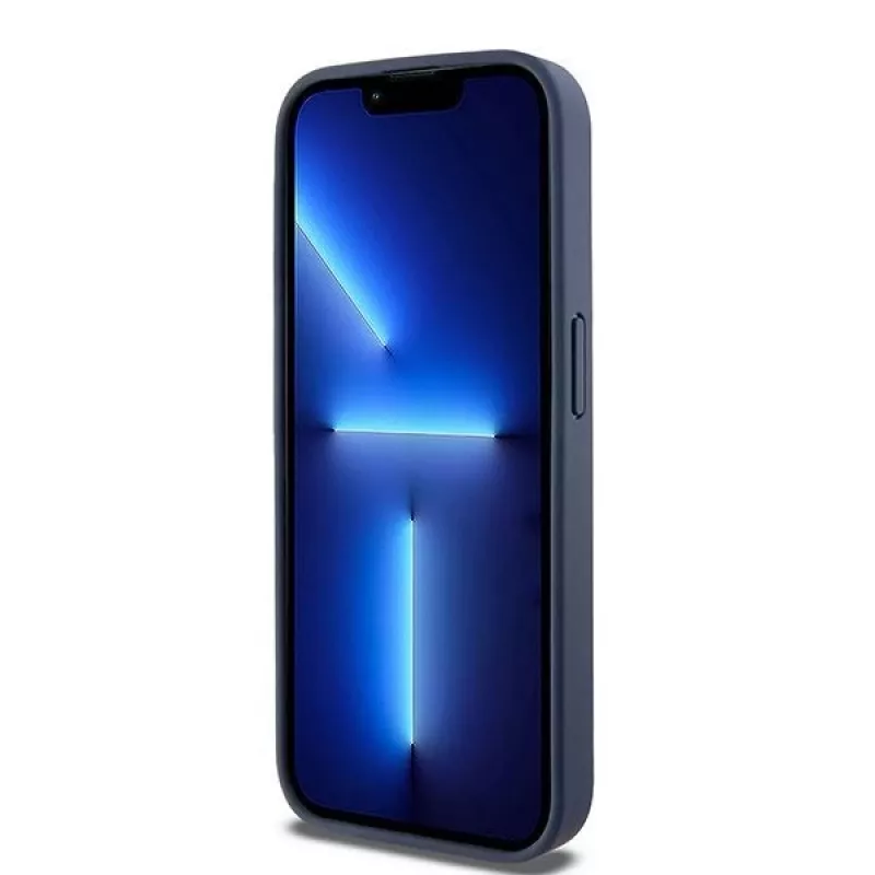 DKNY odinis dėklas su mono juostele ir metaliniu logotipu, skirtas iPhone 15 Pro - mėlynas
