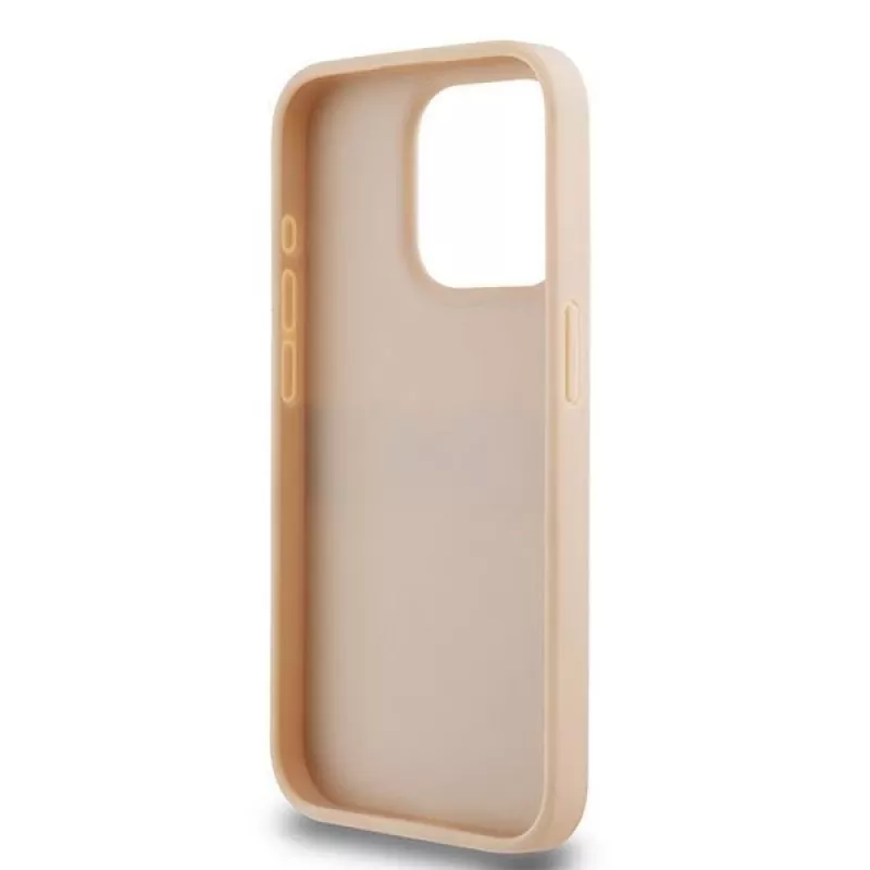 DKNY odinis dėklas su mono juostelėmis ir metaliniu logotipu, skirtas iPhone 15 Pro - rožinis