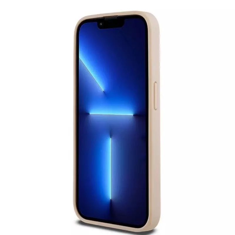 DKNY odinis dėklas su mono juostelėmis ir metaliniu logotipu, skirtas iPhone 15 Pro - rožinis