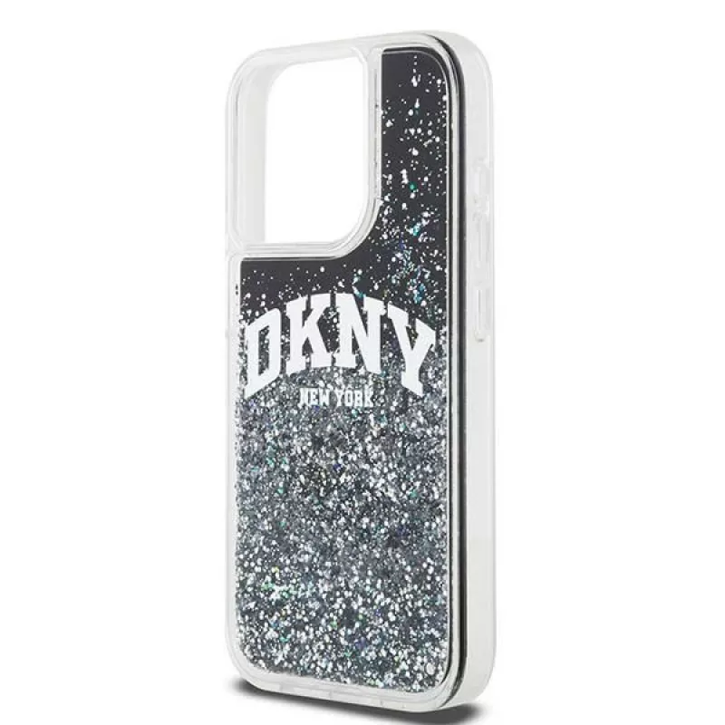 DKNY Liquid Glitter Big Logo iPhone 14 Pro dėklas - juodas