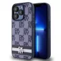 DKNY PU odos languoto rašto ir juostelės dėklas, skirtas iPhone 15 Pro Max, mėlynas