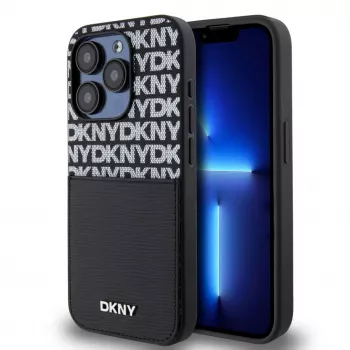 DKNY PU odos kartotinio rašto dėklas su kortelių kišene, skirtas iPhone 14 Pro, juodas