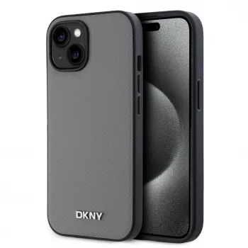 DKNY PU odos sidabrinio metalo logotipo MagSafe dėklas, skirtas iPhone 13 - pilka
