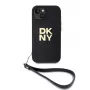 DKNY PU odos Stack Logo dėklas su riešo dirželiu, skirtas iPhone 13 - juodas