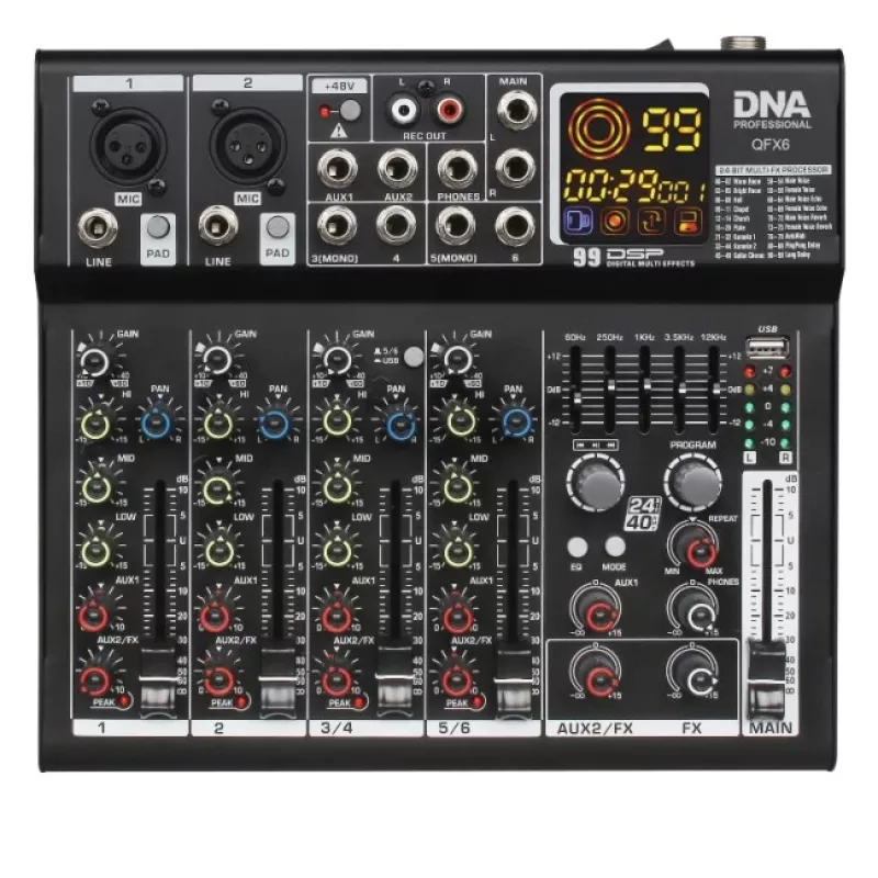 DNA PROFESSIONAL DNA QFX6 6 kanalų analoginis garso maišytuvas su Bluetooth