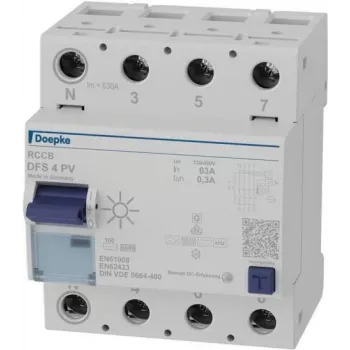 Doepke DFS4 063-4/0.30-PVFI liekamosios srovės automatinis jungiklis 4 polių 63 A 300 mA F tipo 09146804