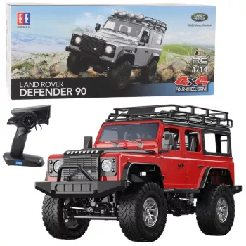 Double E nuotoliniu būdu valdoma visureigė transporto priemonė RC Land Rover Defender 90 raudona 1:14
