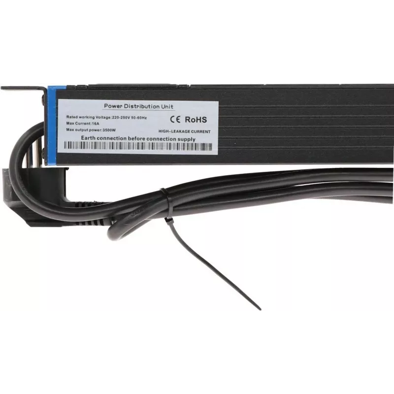 DSIT DS-8PDU-C13 Maitinimo skirstytuvas – 1U stelažinis PDU, 8x IEC C13 lizdai, 10A 250V, 2m laidas, juodos spalvos