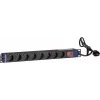 DSIT DS-8PDU-S 19 colių stovo PDU su jungikliu, 8x Schuko lizdai, 2 m laidas, 16A/3680W – juoda/sidabrinė