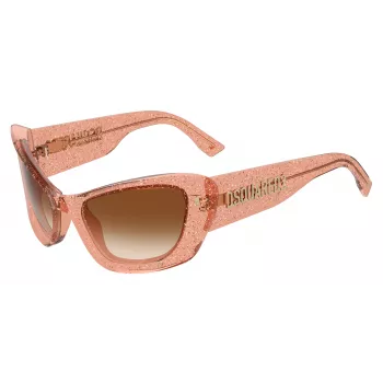 DSQUARED2 Moteriški akiniai nuo saulės D2-0118-S-733 Juodas kvadratinis acetatinis rėmelis, pilki gradientiniai lęšiai, 57 mm