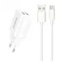 Dudao EU sieninis įkroviklis 2x USB 5V / 2,4A + USB Type C laidas Baltas (A2EU + Type-C White) Baltas