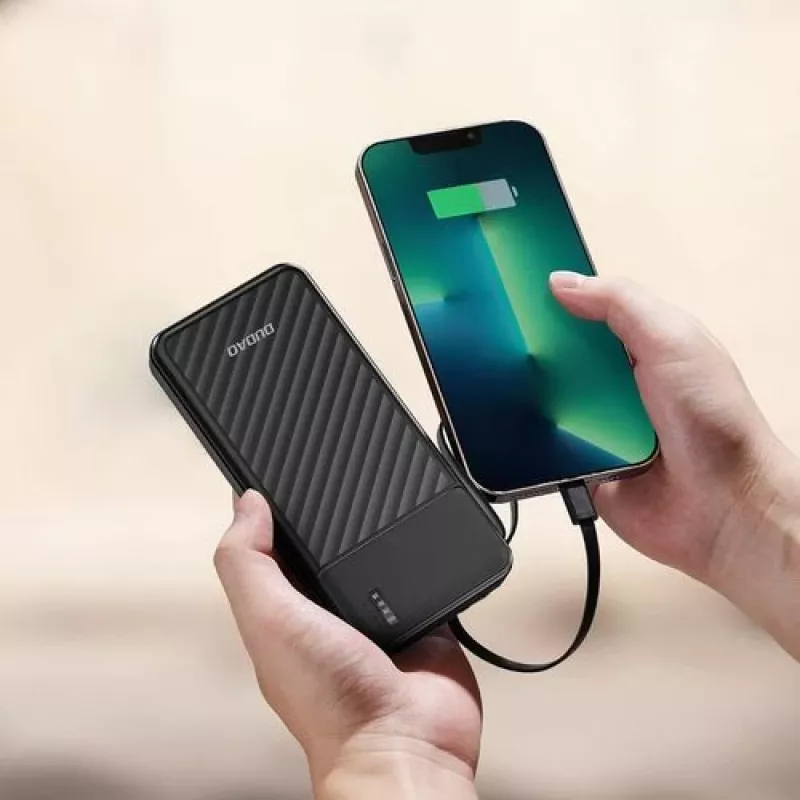Dudao K11 10000mAh Powerbank su įmontuotais kabeliais juoda