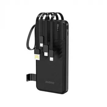 Dudao K11 10000mAh Powerbank su įmontuotais kabeliais juoda