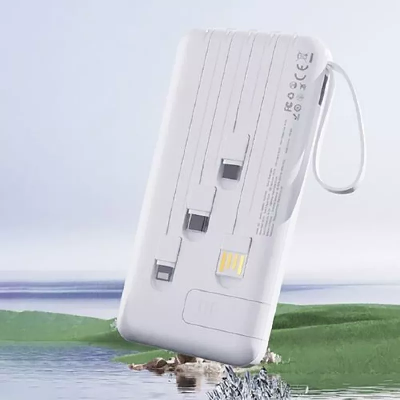 Dudao K11 10000mAh Powerbank su įmontuotais kabeliais balta
