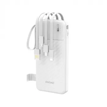 Dudao K11 10000mAh Powerbank su įmontuotais kabeliais balta