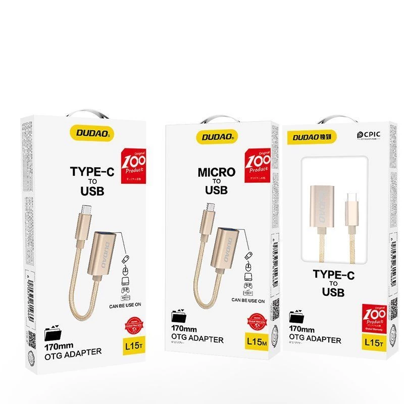 Dudao L15T OTG USB 2.0 į USB Type-C adapterio laidas, pilkas, 15 cm
