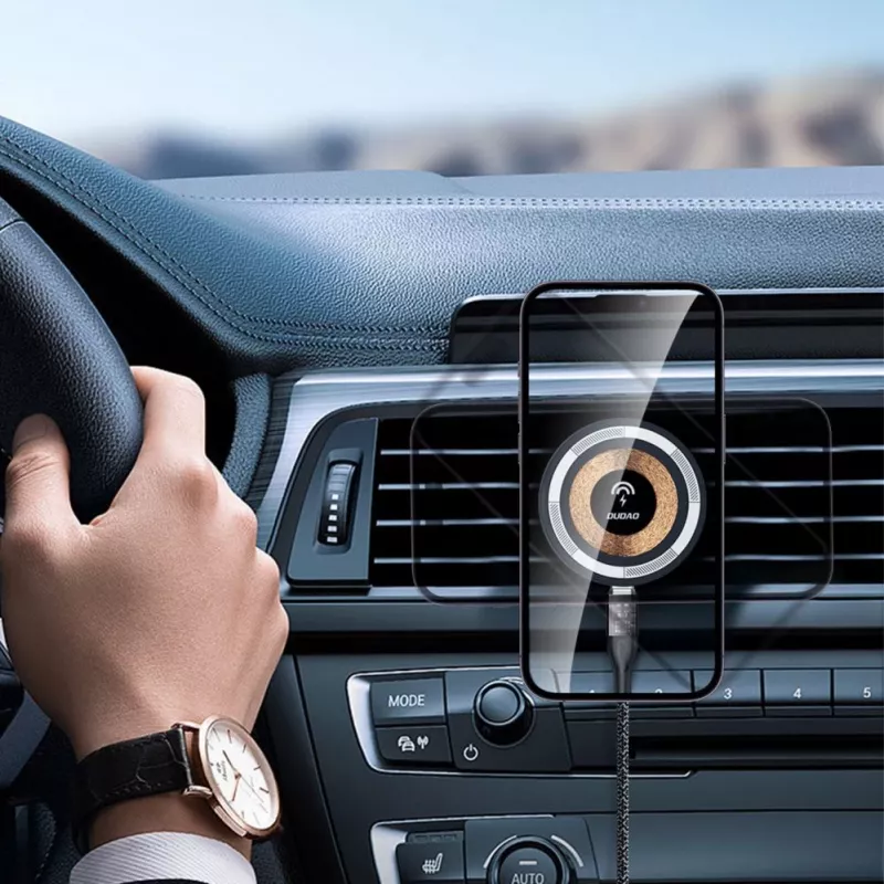 Dudao Magnetinis laikiklis su MagSafe indukciniu įkrovikliu 15W automobilio ventiliacijos grotelėms - Juoda