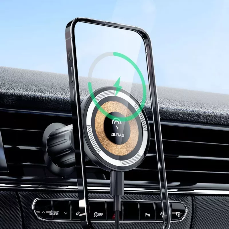 Dudao Magnetinis laikiklis su MagSafe indukciniu įkrovikliu 15W automobilio ventiliacijos grotelėms - Juoda