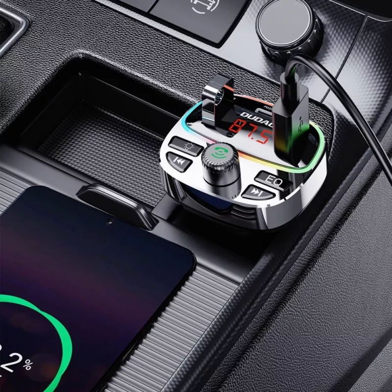 Dudao R2PRO+ Automobilinis FM siųstuvas su PD25W Bluetooth 5.3 RGB įkrovimo prievadais - juoda ir sidabrinė