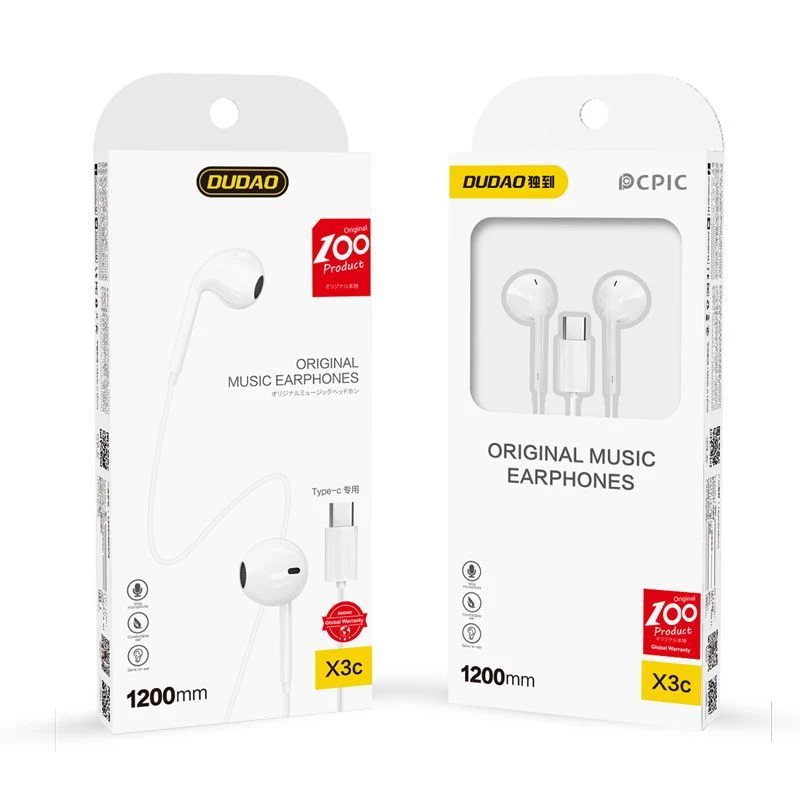 Dudao USB Type-C Connecto Stereo Headset New Ergonomic Earplugs Design X3C White