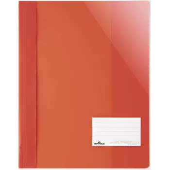 DURABLE A4+ ataskaitų segtuvas su etikečių langeliu 90x57 mm, permatomas, 25 vnt. paketas 269003